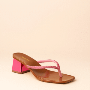 Tong à talon rose avec strass