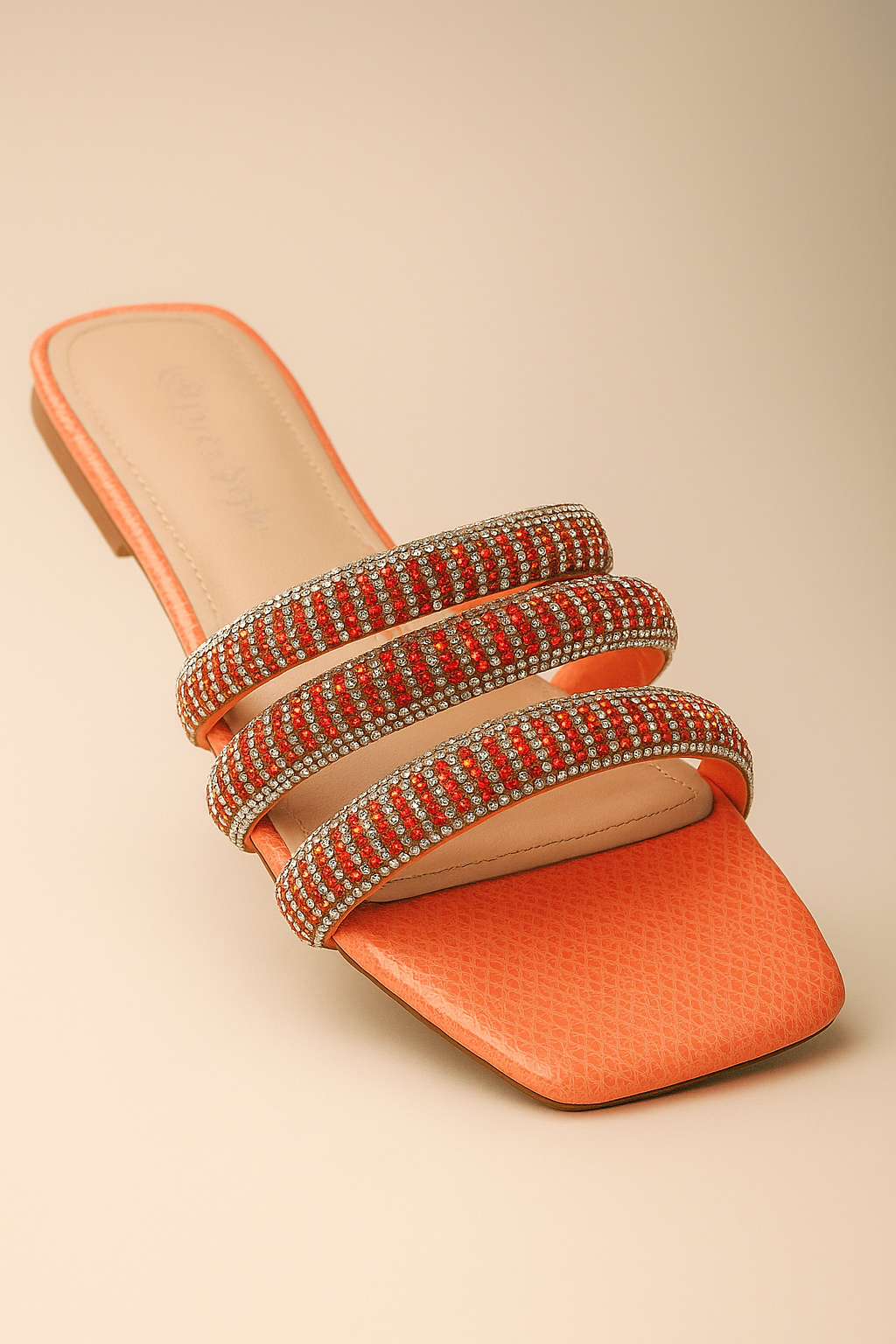 Mule orange avec triples brides strass – Image 2