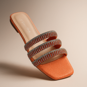 Mule orange avec triples brides strass