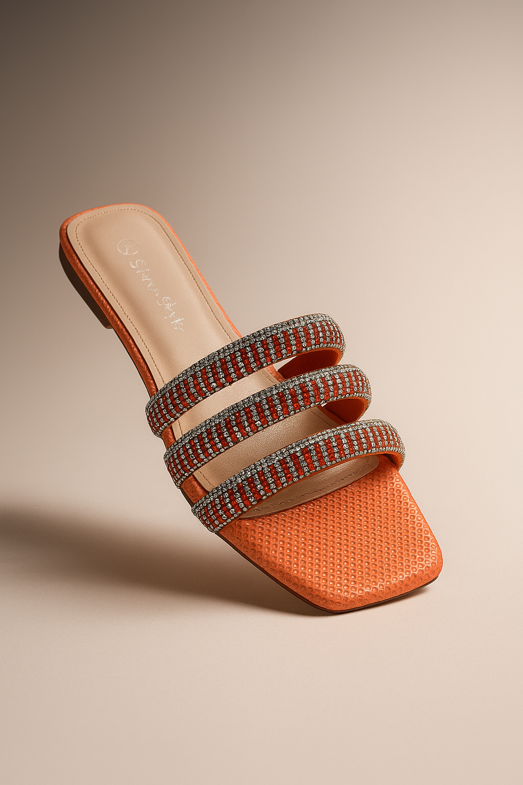 Mule orange avec triples brides strass