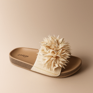 Claquette Beige Fleur 3D Confort