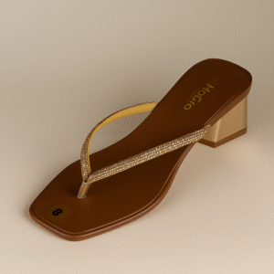 Tong Talon Carré Paillettes Dorées