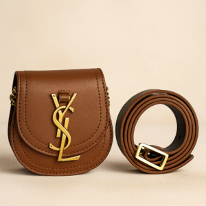 SAC BANDOULIÈRE STYLE LUXURY AVEC CEINTURE ASSORTIE - MARRON CAMEL