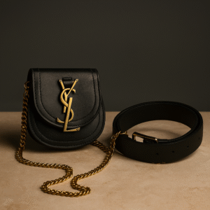 SAC BANDOULIÈRE STYLE LUXURY AVEC CEINTURE ASSORTIE - NOIR