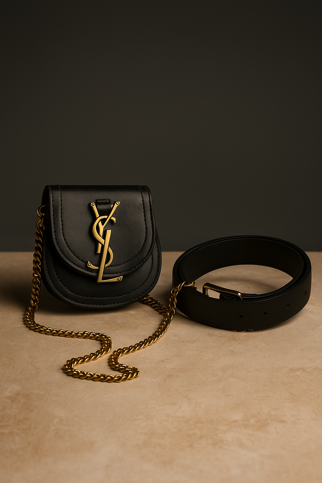 SAC BANDOULIÈRE STYLE LUXURY AVEC CEINTURE ASSORTIE - NOIR