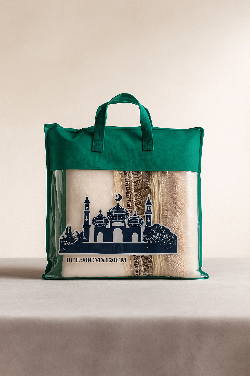 TAPIS DE PRIÈRE - BEIGE AVEC FRANGE 80CM X 120CM