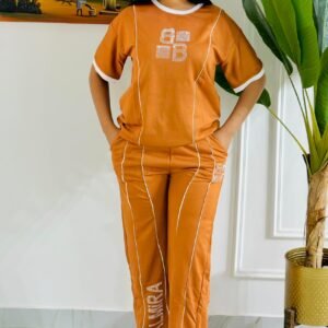 Ensemble Jogging Femme Orange Moutarde avec Strass