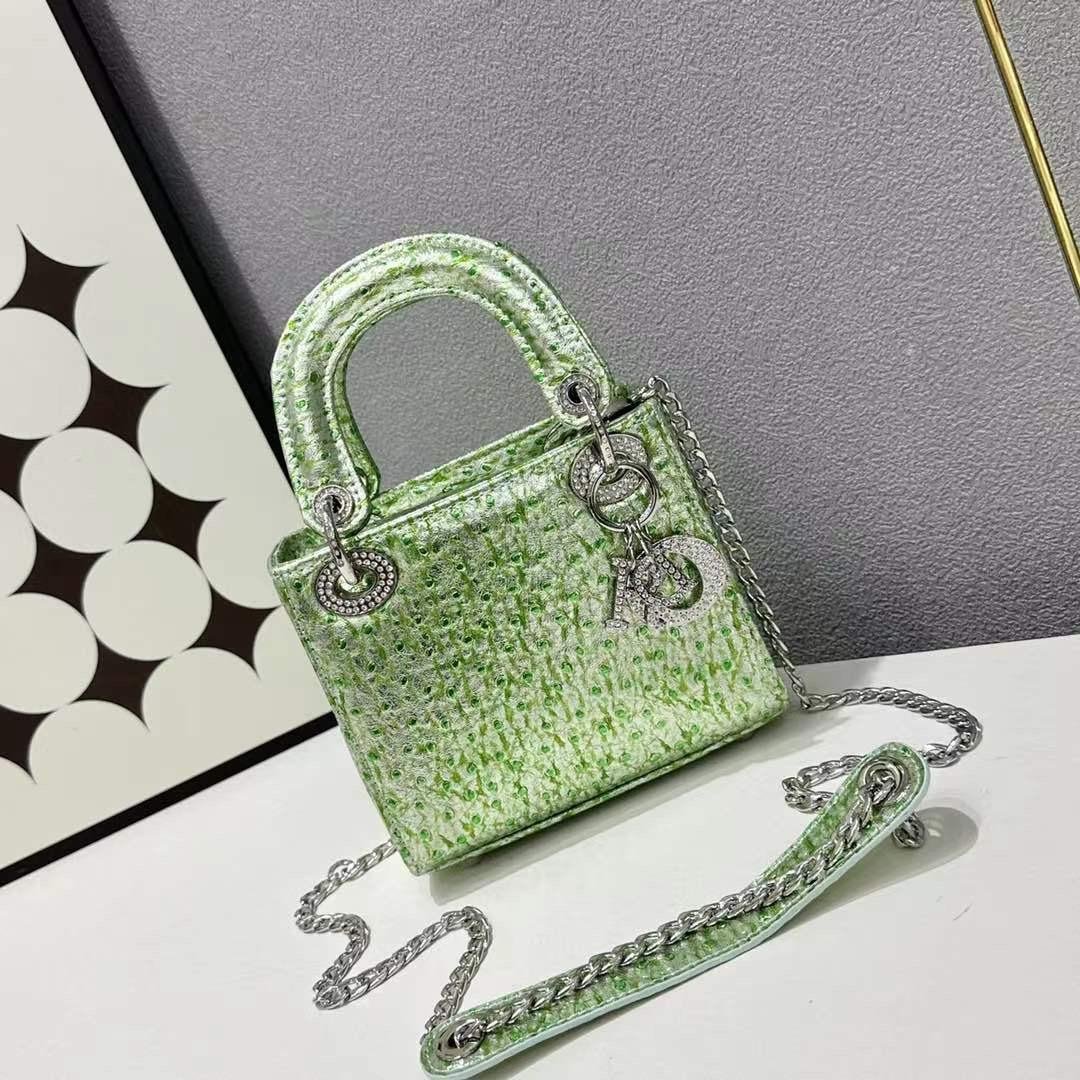 Sac à Main Femme Vert Pomme Verni Métallisé Bandoulière