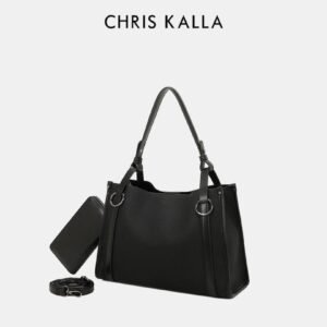 Sac à Main Femme Noir Chris Kalla Élégant + Pochette Assortie