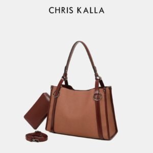 Sac à Main Femme Camel Marron Bicolore Chris Kalla + Pochette