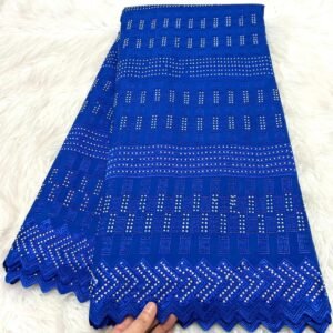 Dentelle Suisse Brodée Premium - Bleu Roi avec Strass Argentés